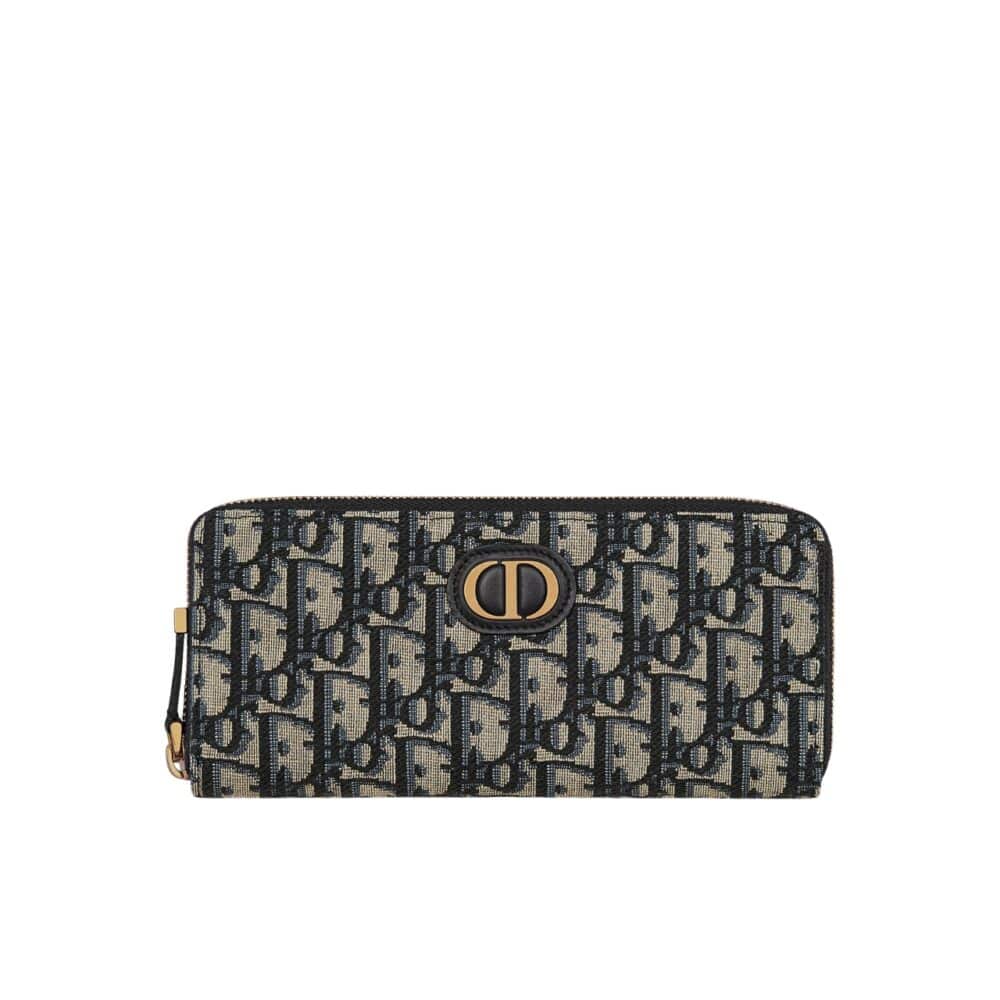 DIOR LONG WALLET OBLIQUE JACQUARD BLACK AND BEIGE 19.5CM