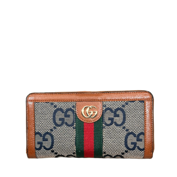 GUCCI OPHIDIA LONG WALLET BROWN AND NAVY BLUE 19.5CM