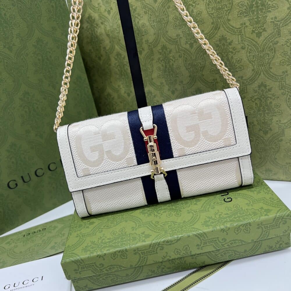 GUCCI JACKIE 1961 CHAIN WALLET BEIGE AND EBONY GG 19CM 652681 HUHHG 8565 - Image 10