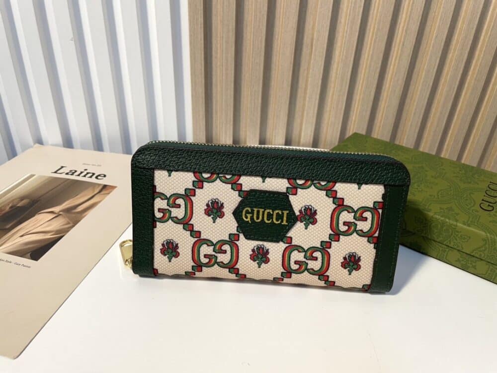GUCCI ZIPPER AROUND LONG WALLET GREEN AND BEIGE 19CM - Image 10