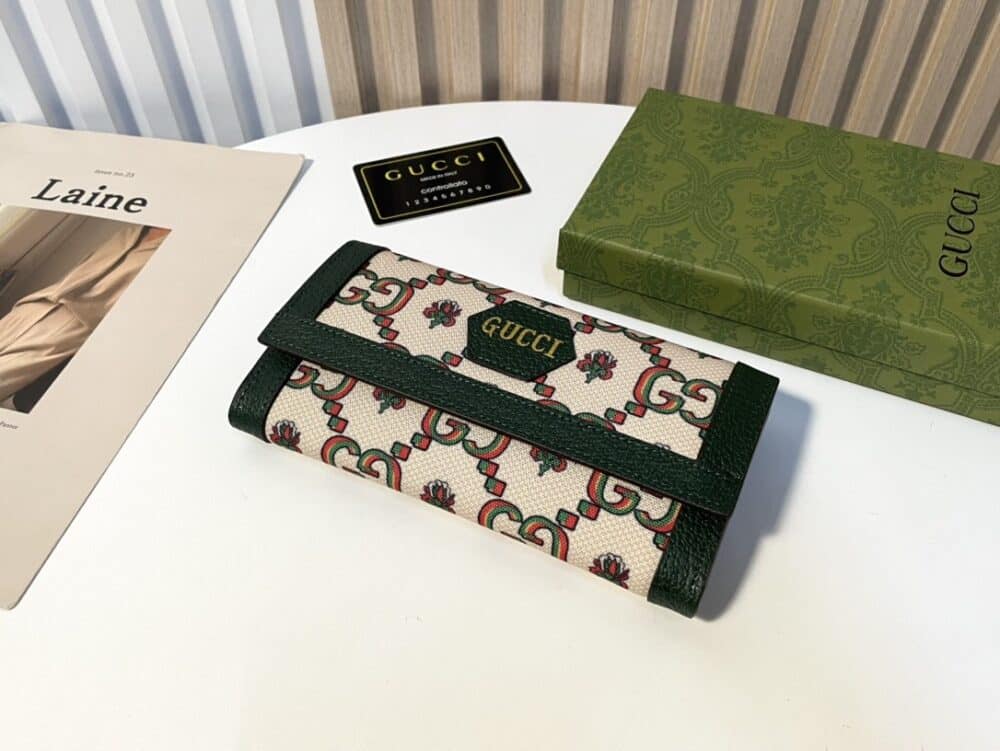 GUCCI LONG WALLET GREEN AND BEIGE 19CM - Image 10