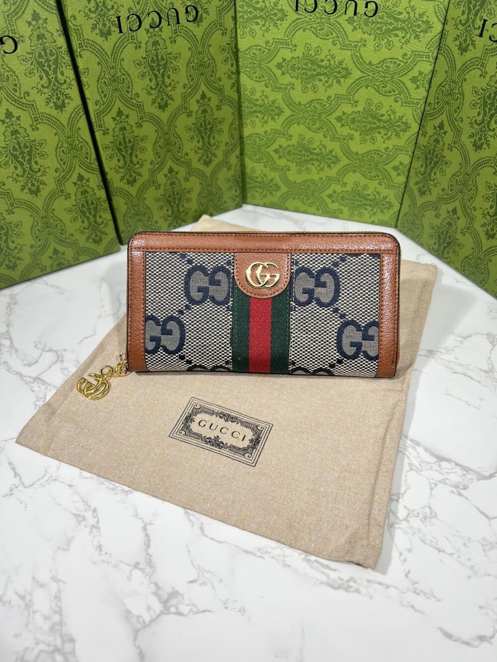 GUCCI OPHIDIA LONG WALLET BROWN AND NAVY BLUE 19.5CM - Image 10