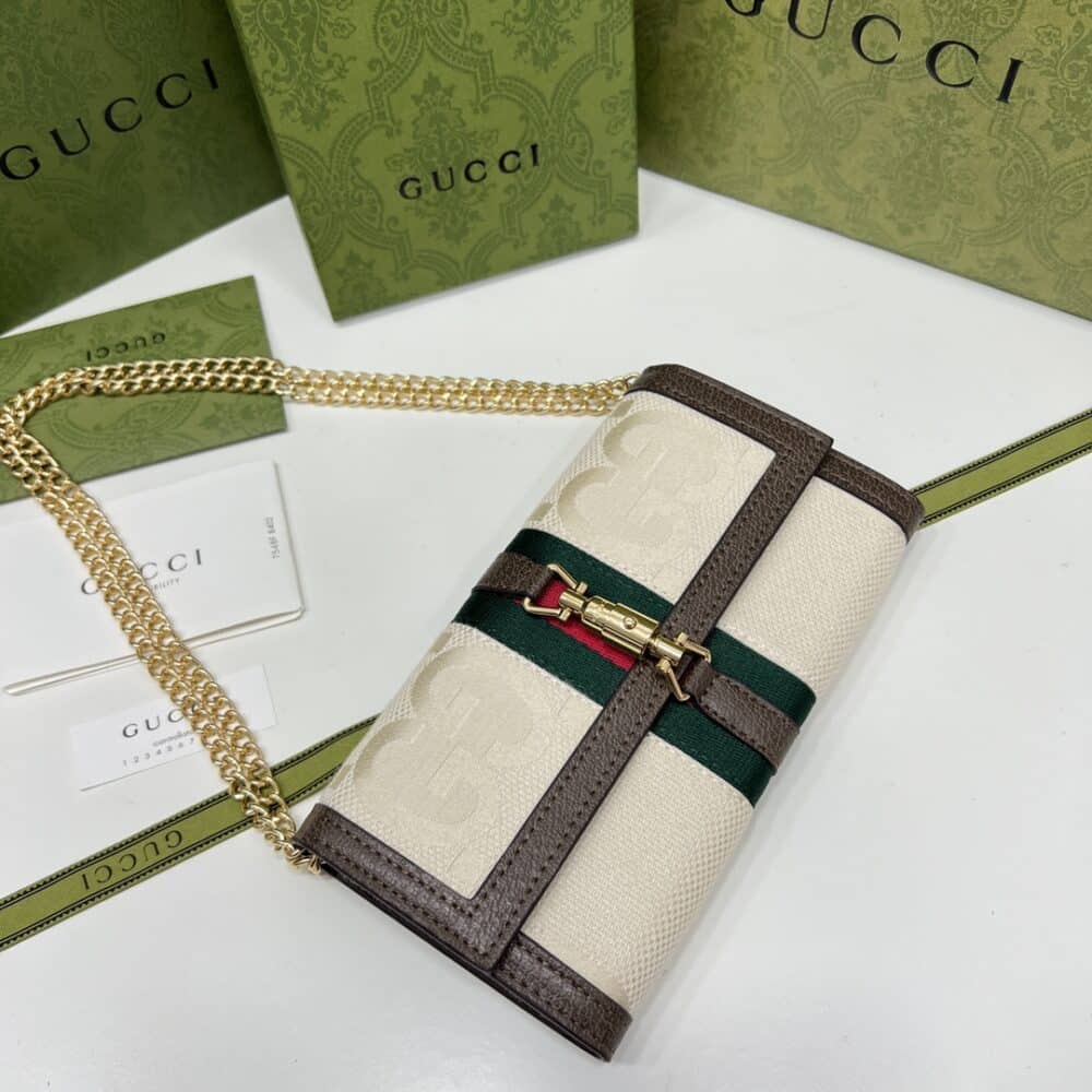 GUCCI JACKIE 1961 CHAIN WALLET BEIGE AND BROWN 19CM 652681 HUHHG 8565 - Image 9