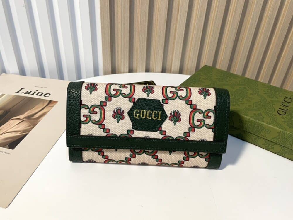 GUCCI LONG WALLET GREEN AND BEIGE 19CM - Image 3
