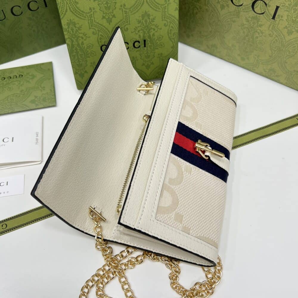 GUCCI JACKIE 1961 CHAIN WALLET BEIGE AND EBONY GG 19CM 652681 HUHHG 8565 - Image 3