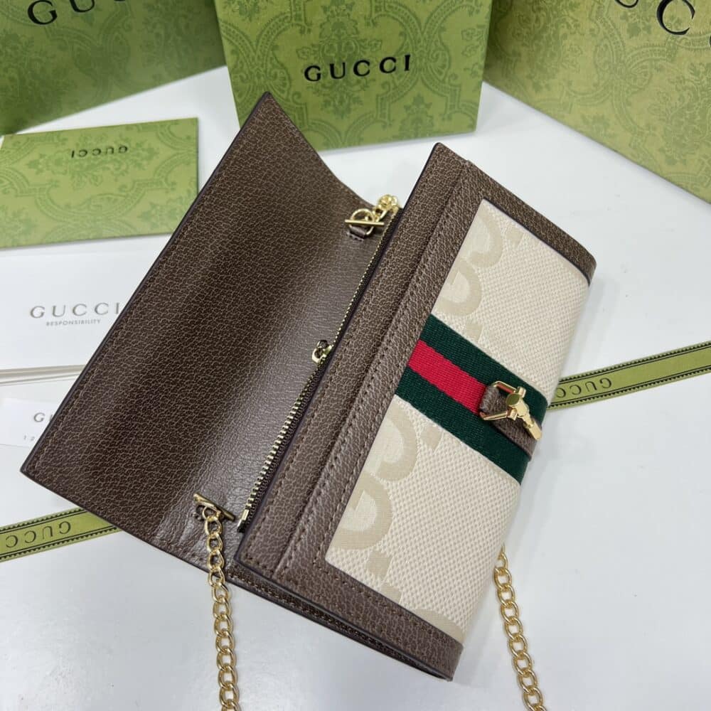 GUCCI JACKIE 1961 CHAIN WALLET BEIGE AND BROWN 19CM 652681 HUHHG 8565 - Image 10