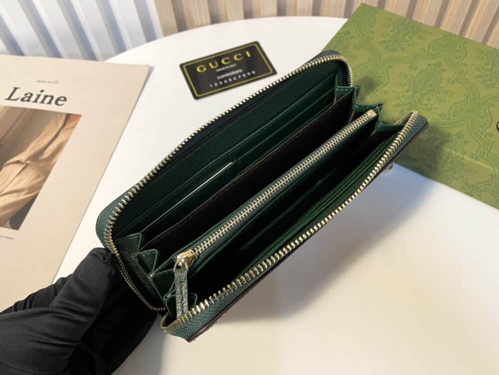 GUCCI ZIPPER AROUND LONG WALLET GREEN AND BEIGE 19CM - Image 3
