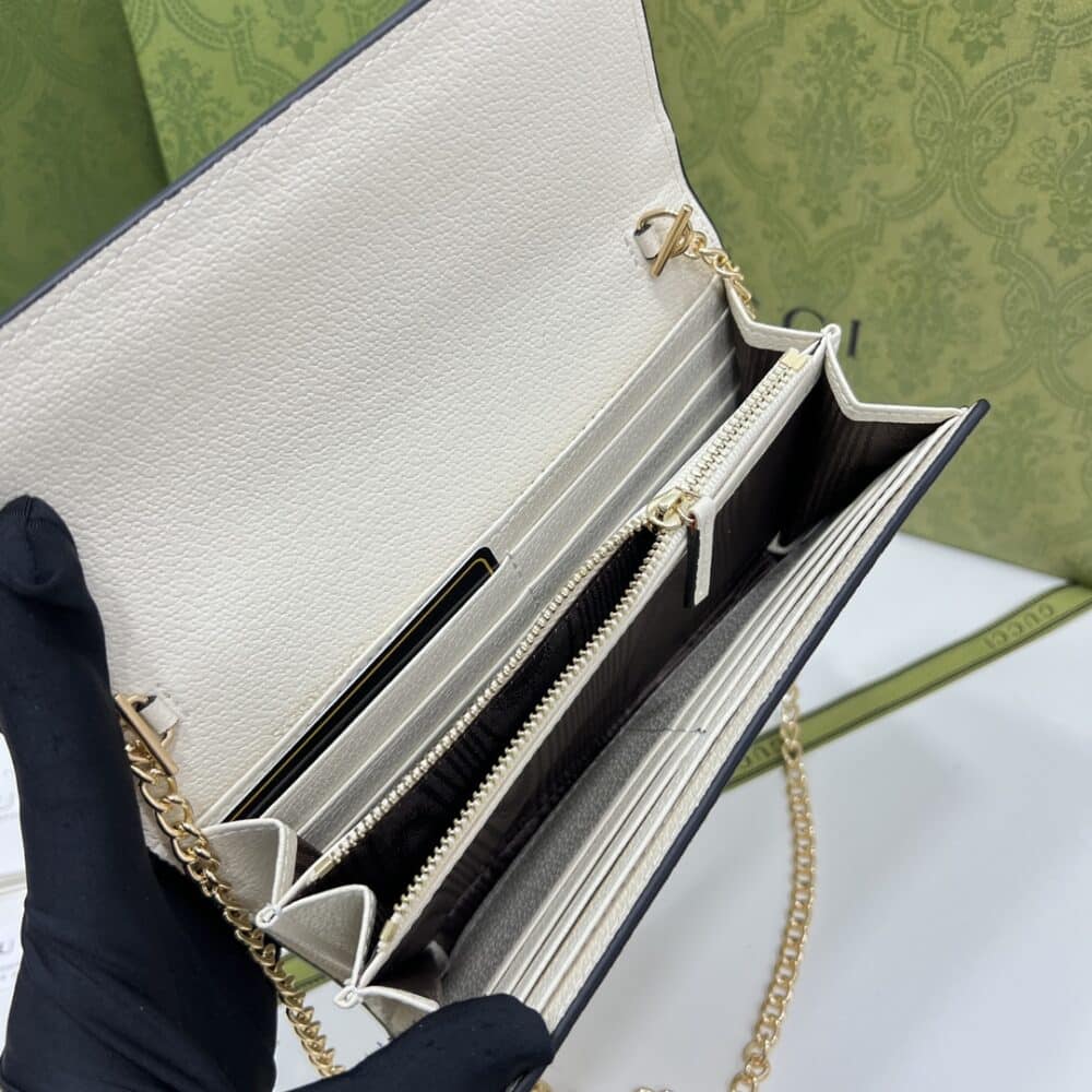 GUCCI JACKIE 1961 CHAIN WALLET BEIGE AND EBONY GG 19CM 652681 HUHHG 8565 - Image 4
