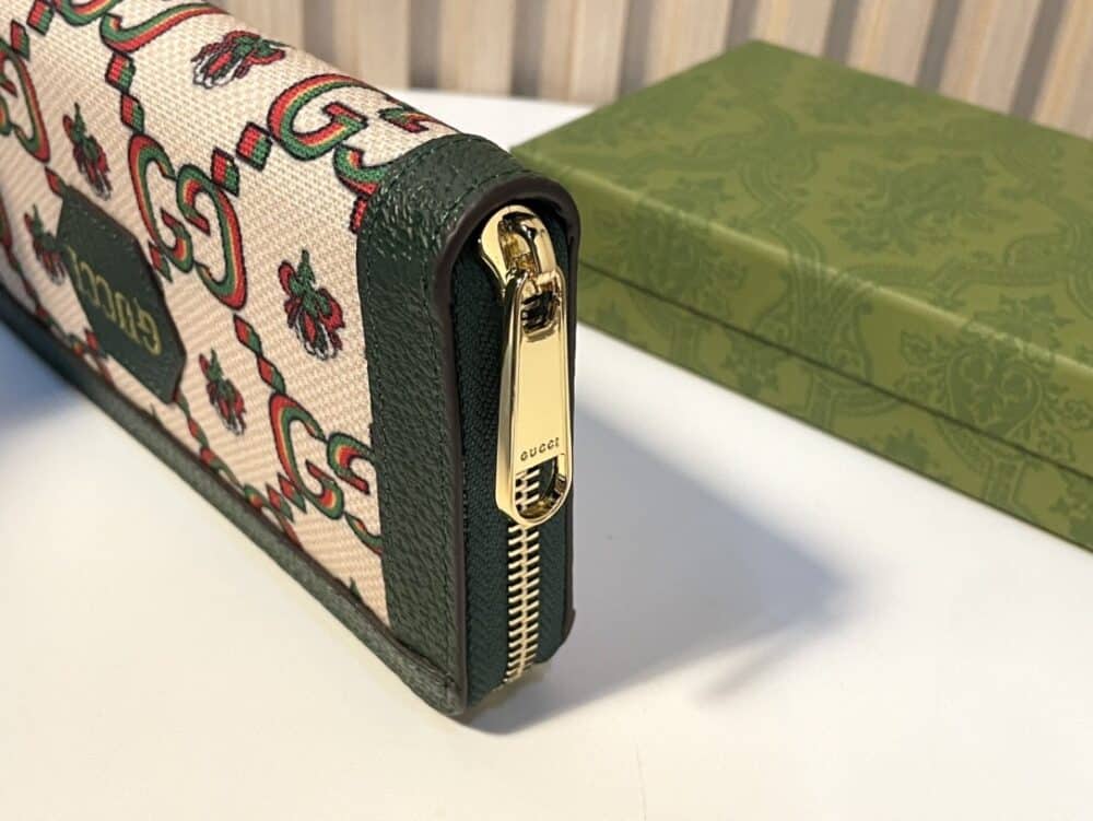GUCCI ZIPPER AROUND LONG WALLET GREEN AND BEIGE 19CM - Image 4