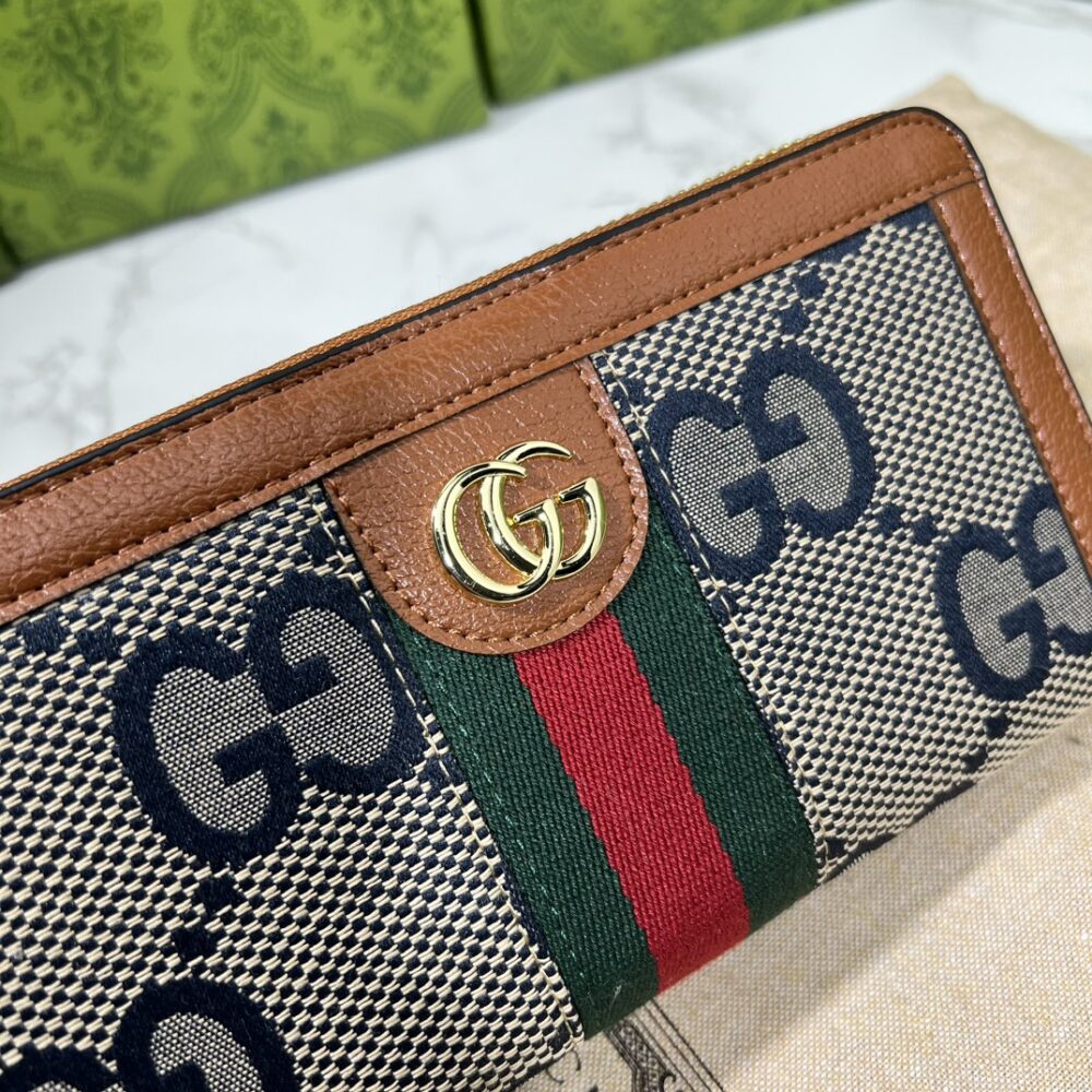 GUCCI OPHIDIA LONG WALLET BROWN AND NAVY BLUE 19.5CM - Image 4
