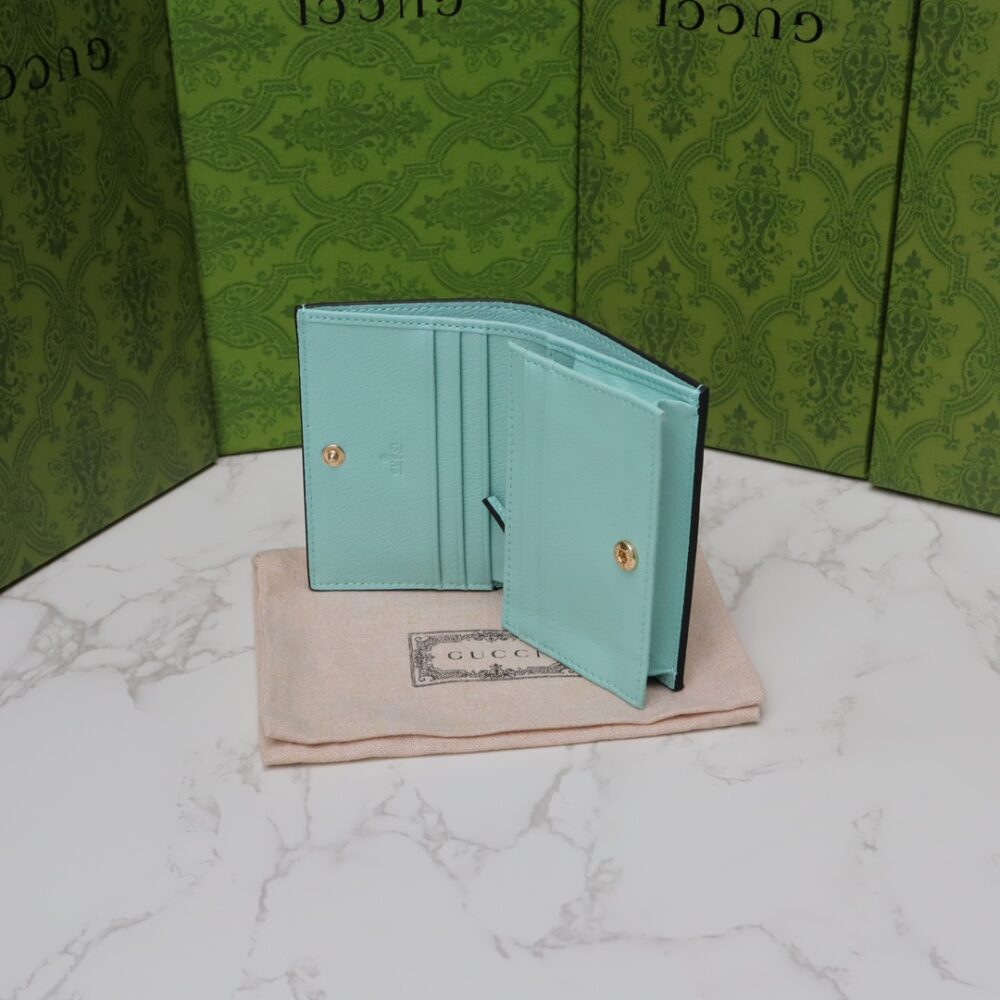 GUCCI MONOGRAM CANVAS SHORT WALLET TURQUOISE 11CM - Image 4