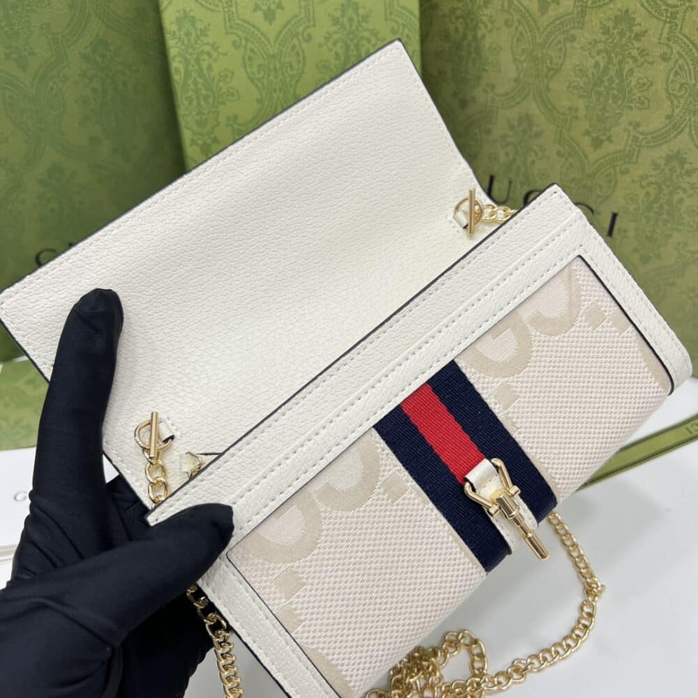 GUCCI JACKIE 1961 CHAIN WALLET BEIGE AND EBONY GG 19CM 652681 HUHHG 8565 - Image 5