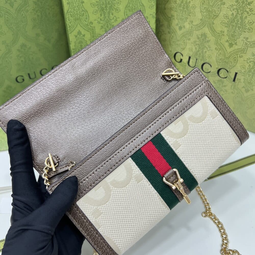 GUCCI JACKIE 1961 CHAIN WALLET BEIGE AND BROWN 19CM 652681 HUHHG 8565 - Image 7