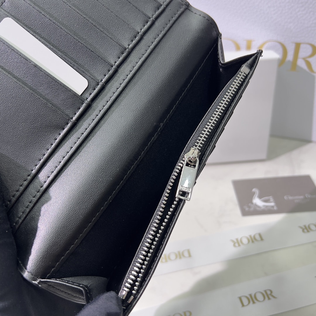 DIOR VERTICAL LONG WALLET BLACK CD DIAMOND CANVAS 17.5CM 2ESBC002DCO H43E - Image 5