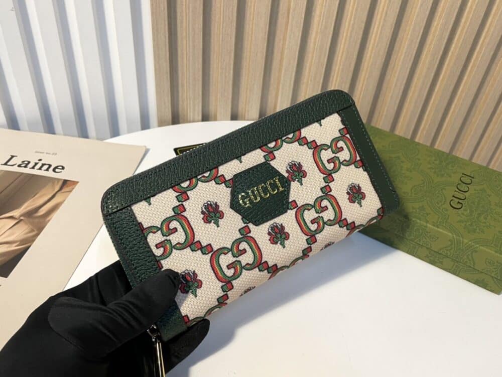 GUCCI ZIPPER AROUND LONG WALLET GREEN AND BEIGE 19CM - Image 5