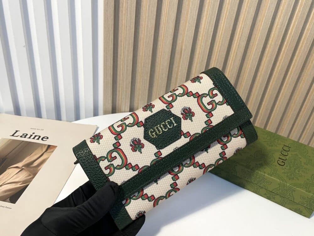 GUCCI LONG WALLET GREEN AND BEIGE 19CM - Image 5