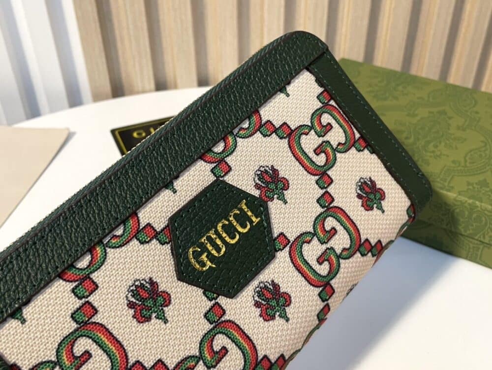 GUCCI ZIPPER AROUND LONG WALLET GREEN AND BEIGE 19CM - Image 6