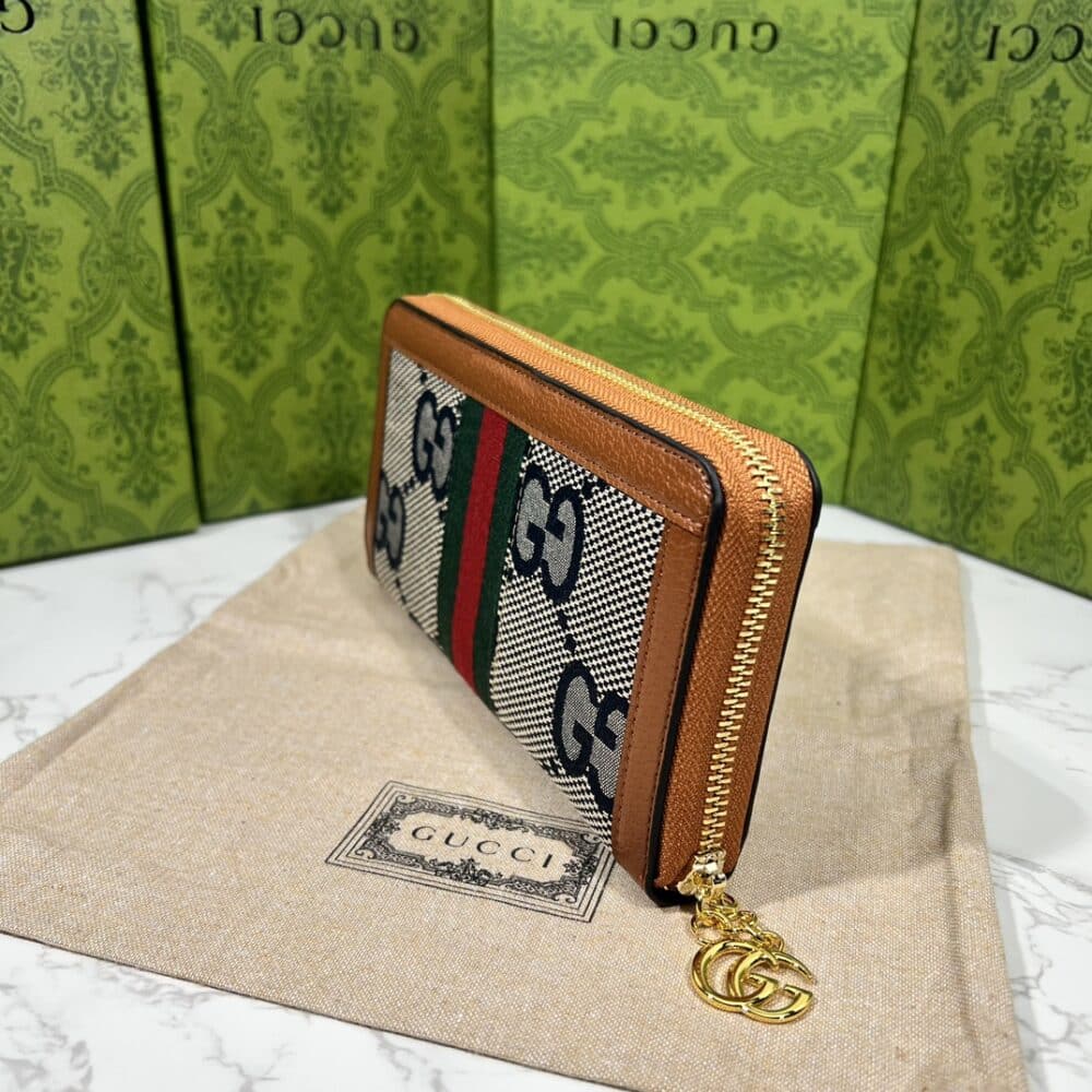 GUCCI OPHIDIA LONG WALLET BROWN AND NAVY BLUE 19.5CM - Image 6