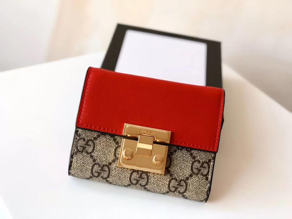 GUCCI GG SUPREME PADLOCK WALLET RED AND BEIGE 11.5CM 453355 - Image 3