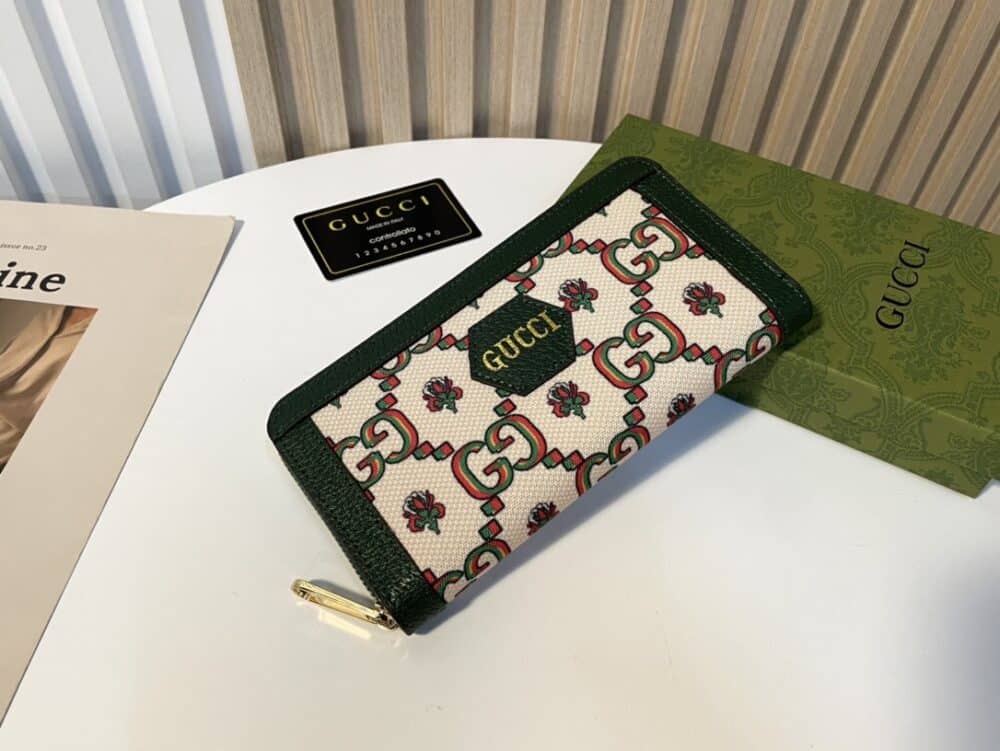 GUCCI ZIPPER AROUND LONG WALLET GREEN AND BEIGE 19CM - Image 8