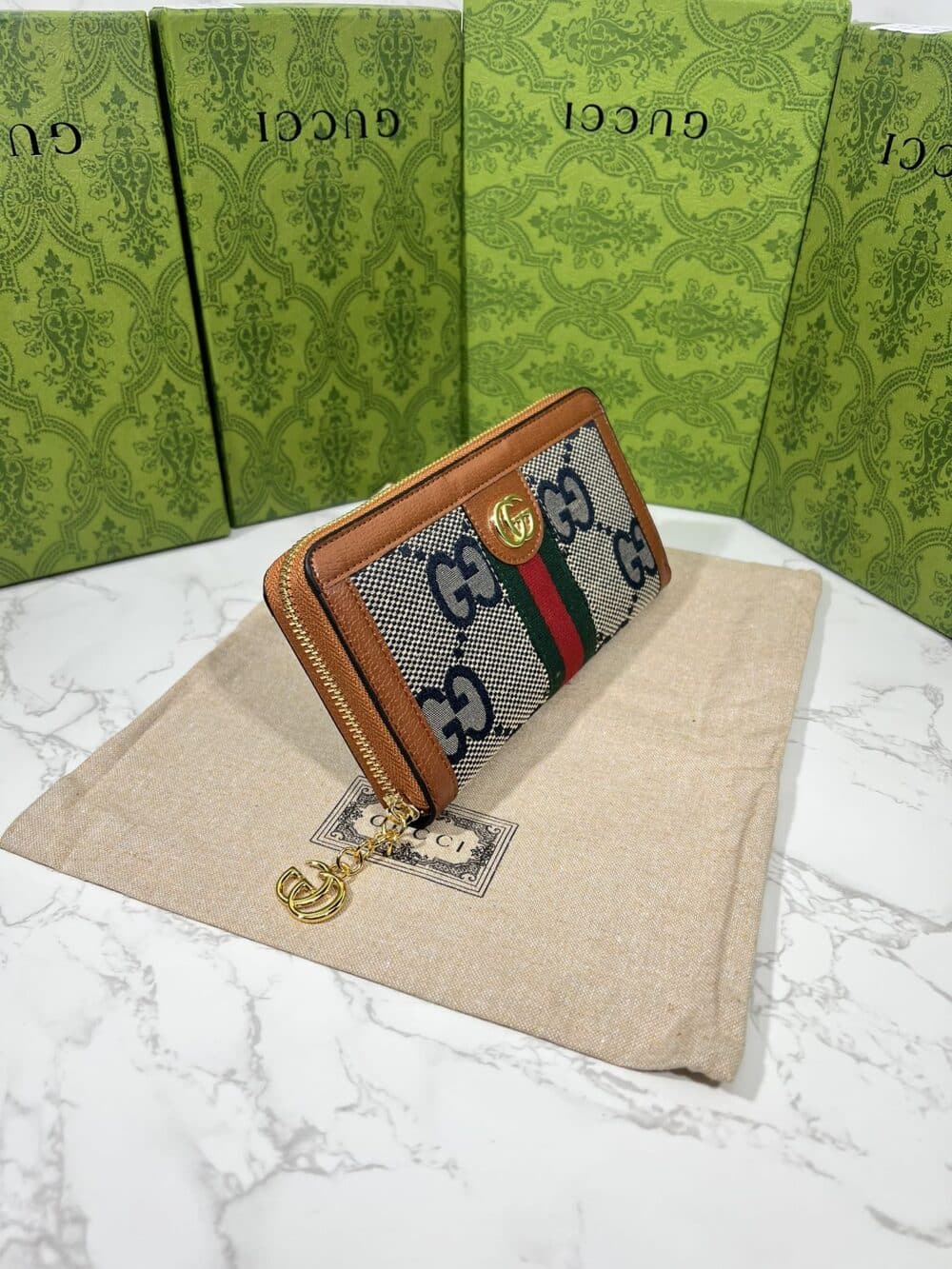 GUCCI OPHIDIA LONG WALLET BROWN AND NAVY BLUE 19.5CM - Image 8