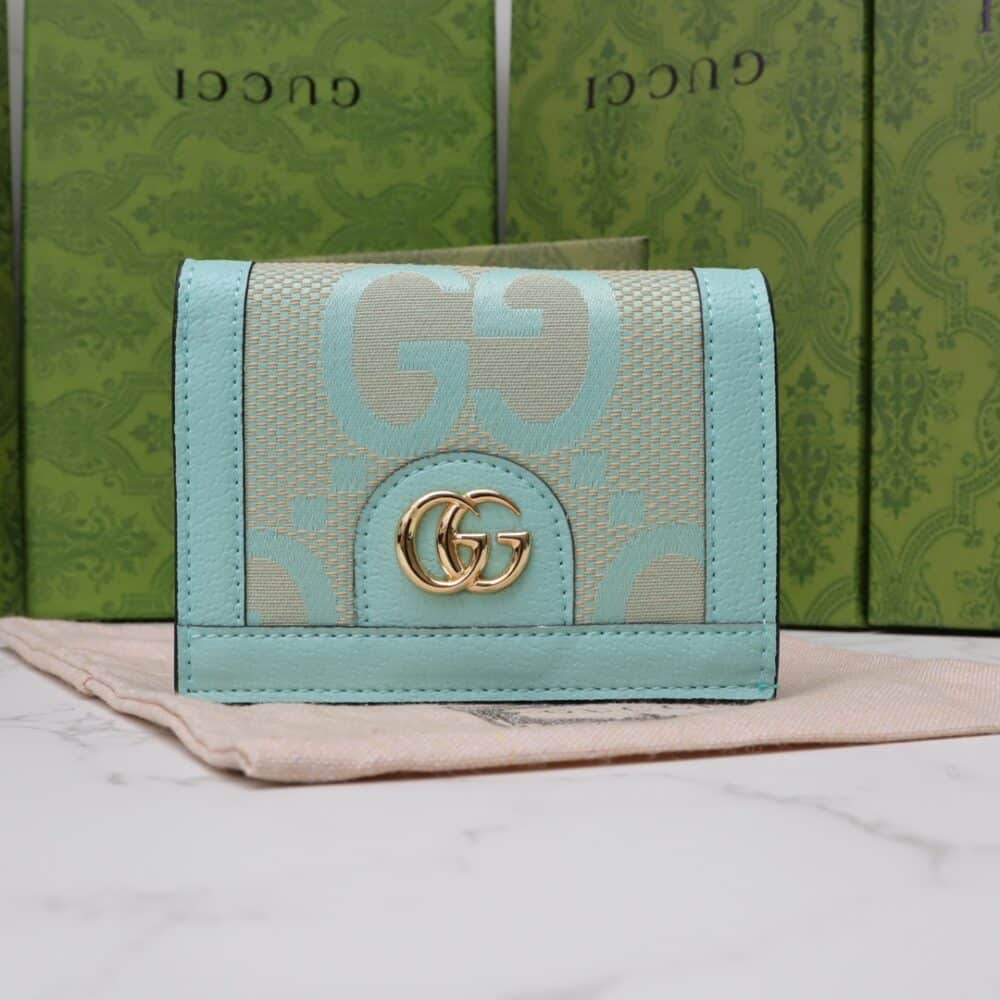 GUCCI MONOGRAM CANVAS SHORT WALLET TURQUOISE 11CM - Image 8