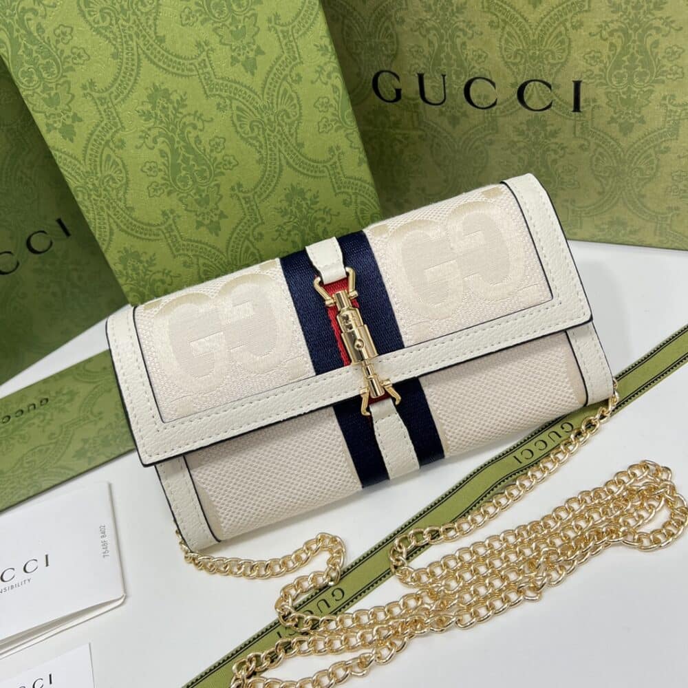 GUCCI JACKIE 1961 CHAIN WALLET BEIGE AND EBONY GG 19CM 652681 HUHHG 8565 - Image 9