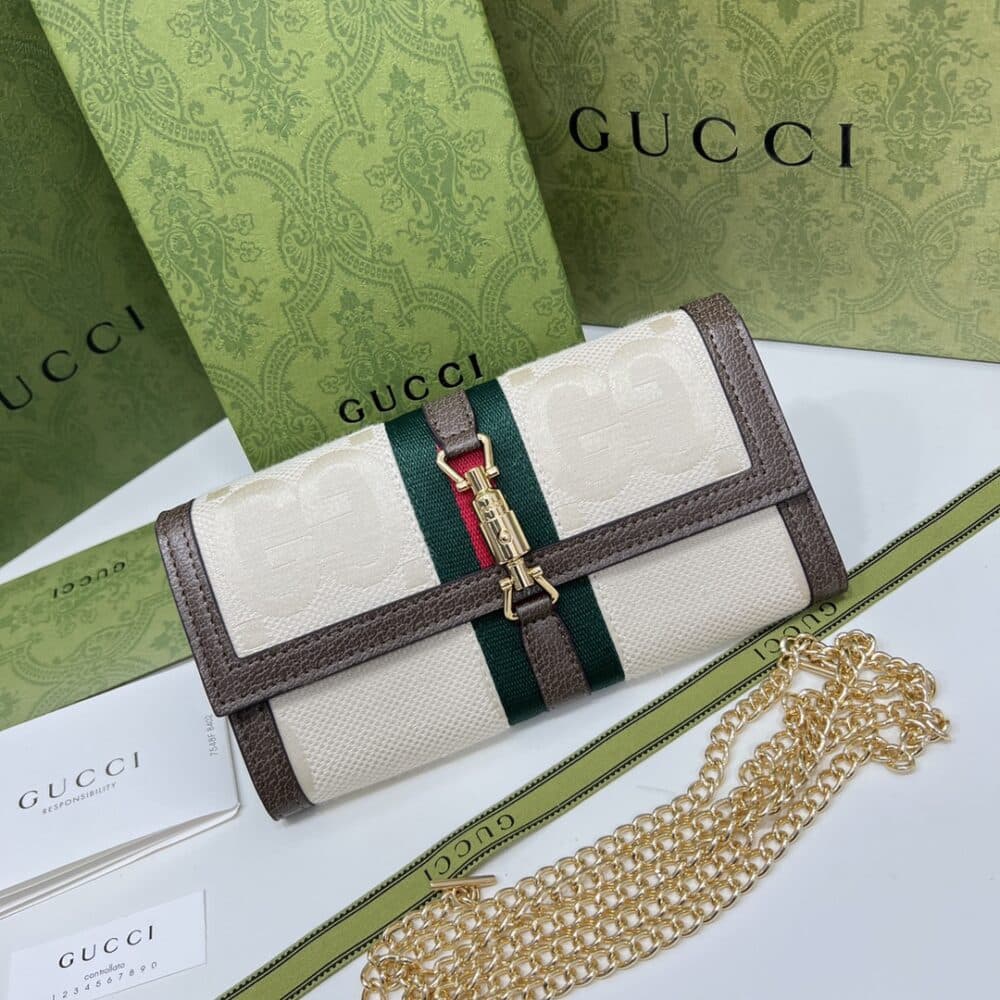 GUCCI JACKIE 1961 CHAIN WALLET BEIGE AND BROWN 19CM 652681 HUHHG 8565 - Image 3