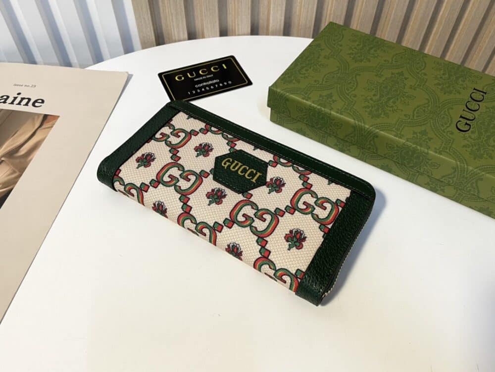 GUCCI ZIPPER AROUND LONG WALLET GREEN AND BEIGE 19CM - Image 9