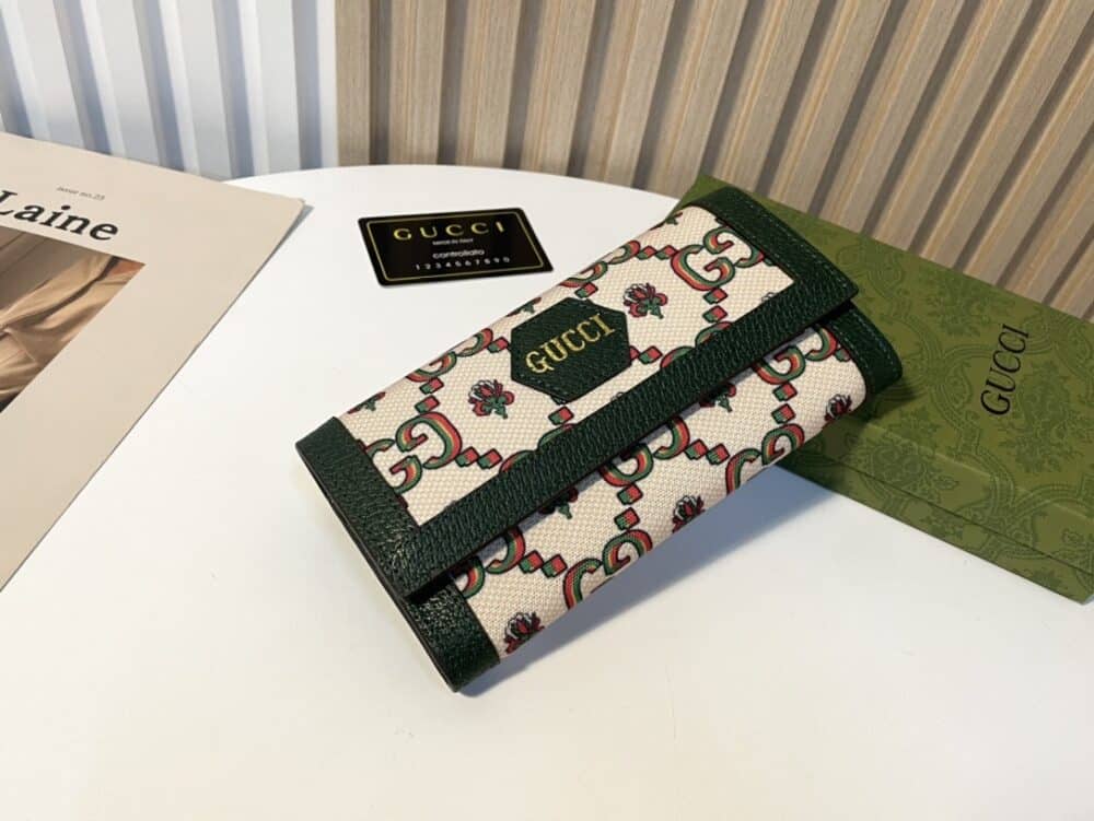 GUCCI LONG WALLET GREEN AND BEIGE 19CM - Image 9