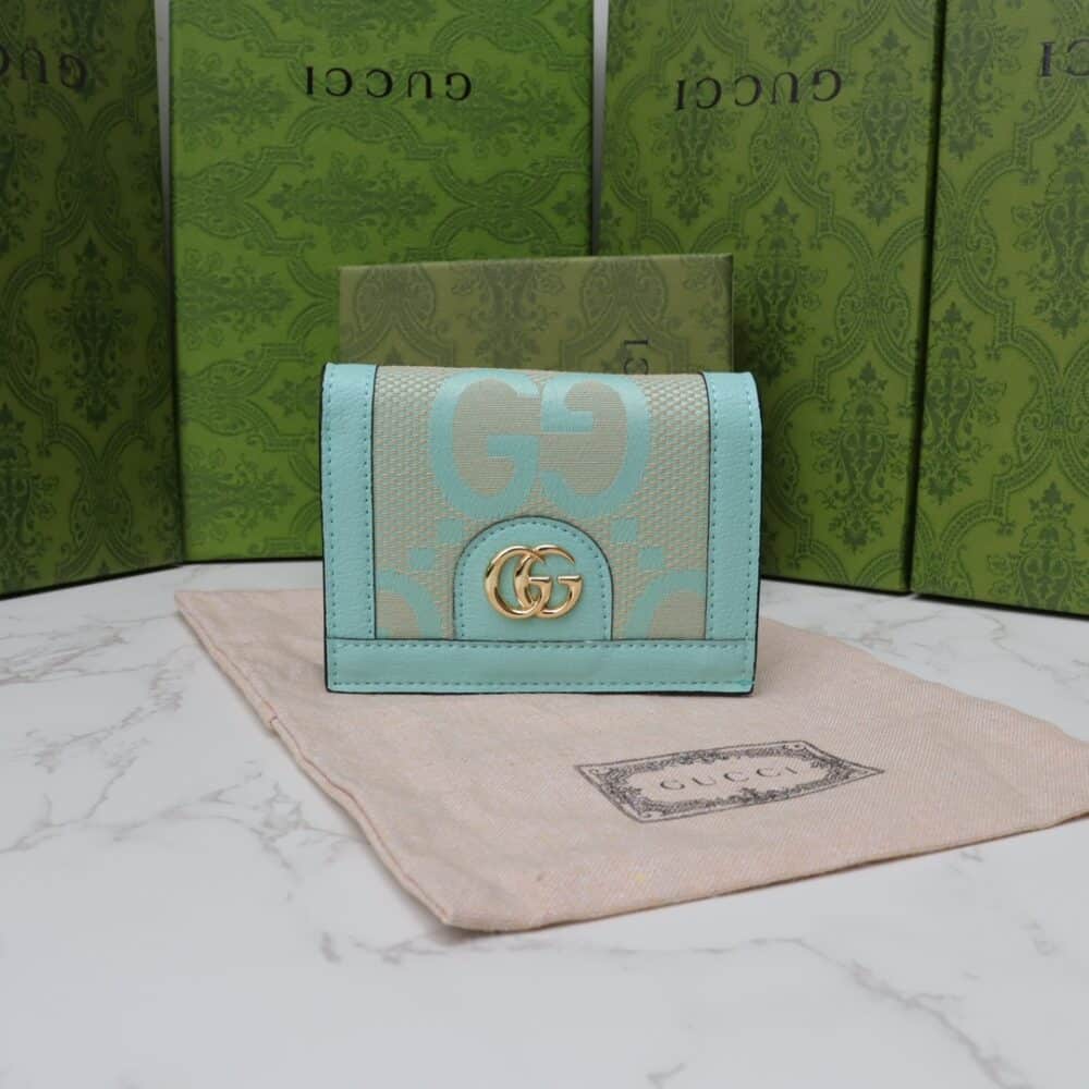 GUCCI MONOGRAM CANVAS SHORT WALLET TURQUOISE 11CM - Image 9