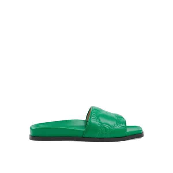 GUCCI WOMENS GG MATELASSE SLIDE GREEN