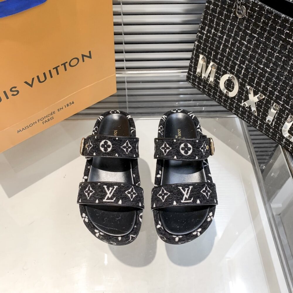 LOUIS VUITTON TWO STRAP SANDAL BLACK - Image 3