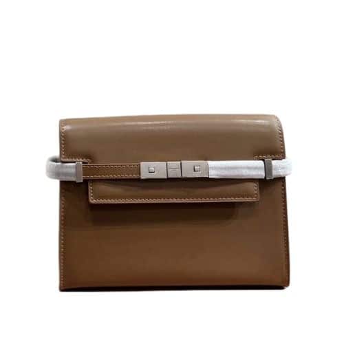 SAINT LAURENT MANHATTAN SHOULDER BAG IN BOX SAINT LAURENT LEATHER BROWN SILVER 25CM