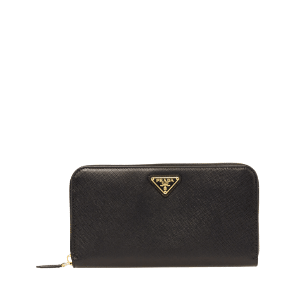PRADA LARGE  SAFFIANO TRIANGLE ZIP AROUND LONG WALLET BLACK 19CM 1ML506 QHH F0002