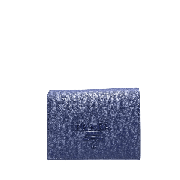 PRADA SAFFIANO MONOCHROME FLAP SMALL WALLET FULL NAVY BLUE 10CM 1MV204 QWA F0002
