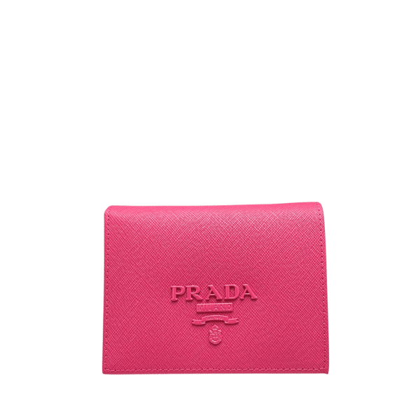 PRADA SAFFIANO MONOCHROME FLAP SMALL WALLET FULL DARK PINK 10CM 1MV204 QWA F0002