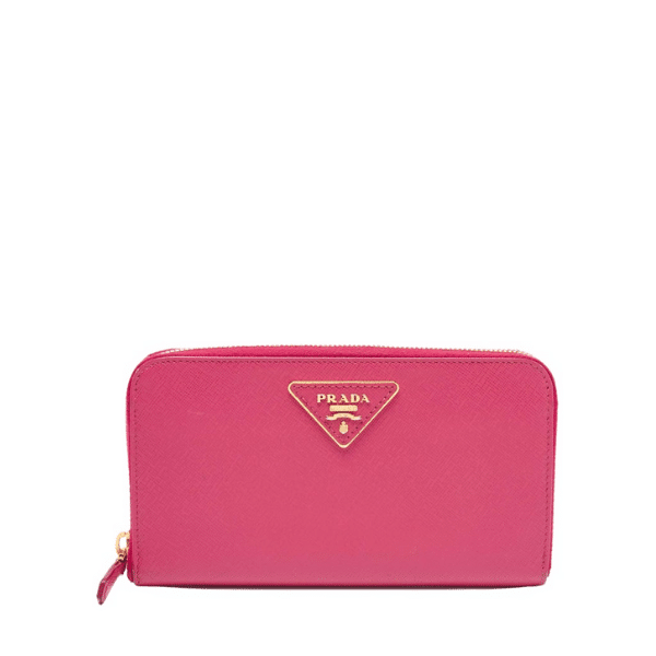 PRADA LARGE  SAFFIANO TRIANGLE ZIP AROUND LONG WALLET PEONY PINK 19CM 1ML506 QHH F0002