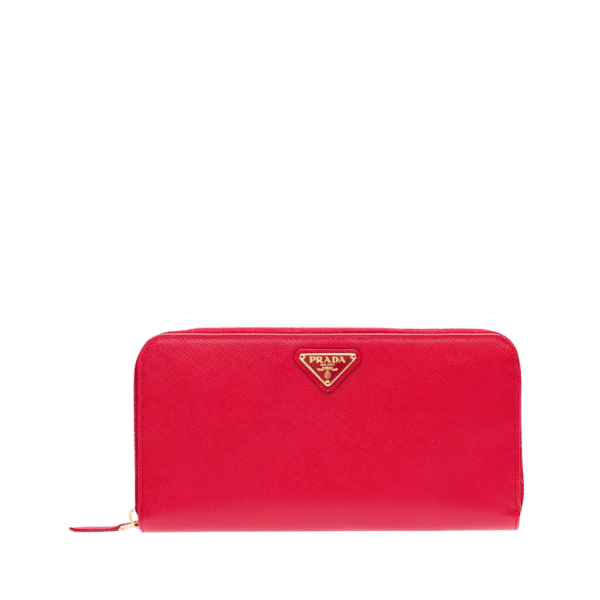 PRADA LARGE  SAFFIANO TRIANGLE ZIP AROUND LONG WALLET RED 19CM 1ML506 QHH F068Z