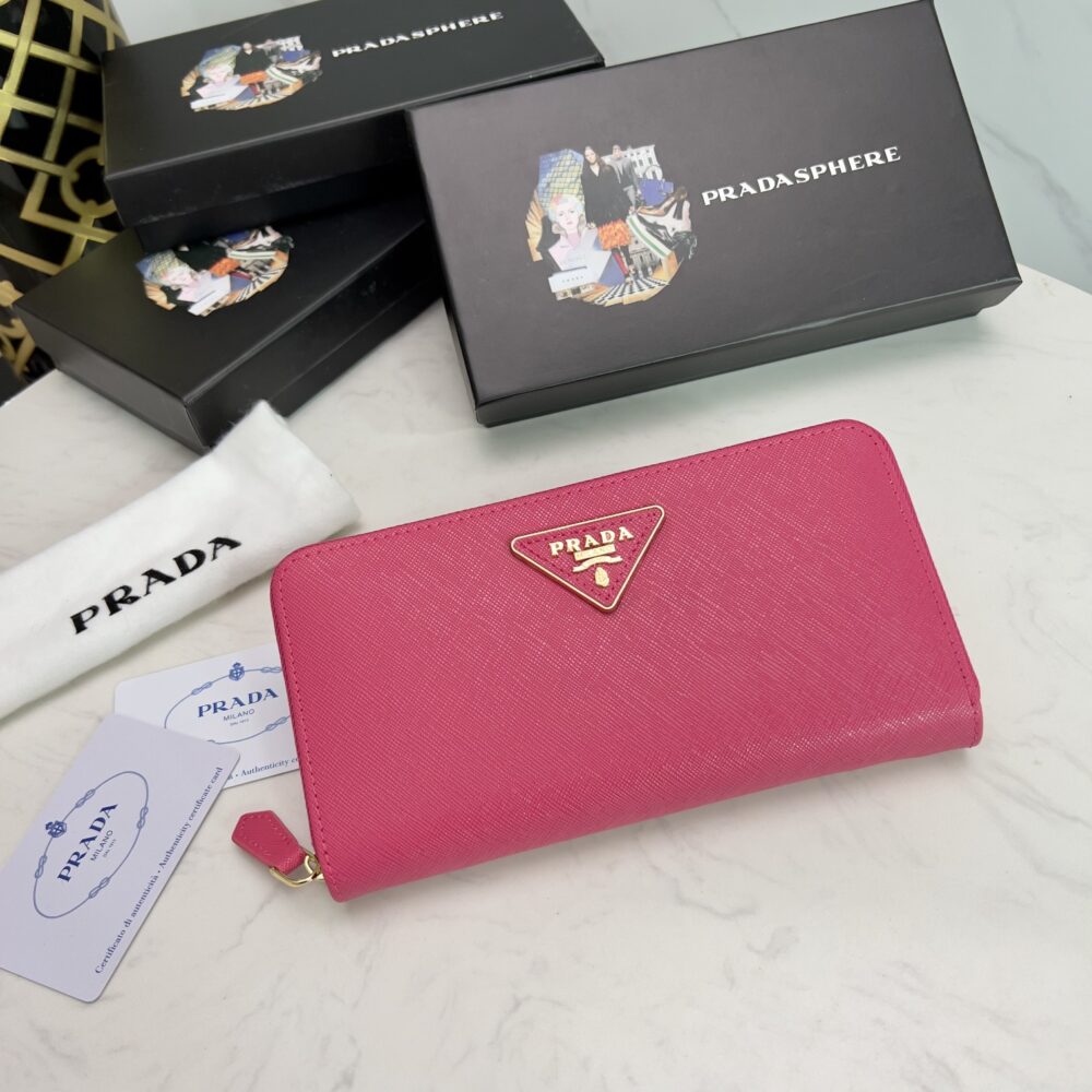 PRADA LARGE  SAFFIANO TRIANGLE ZIP AROUND LONG WALLET PEONY PINK 19CM 1ML506 QHH F0002 - Image 10