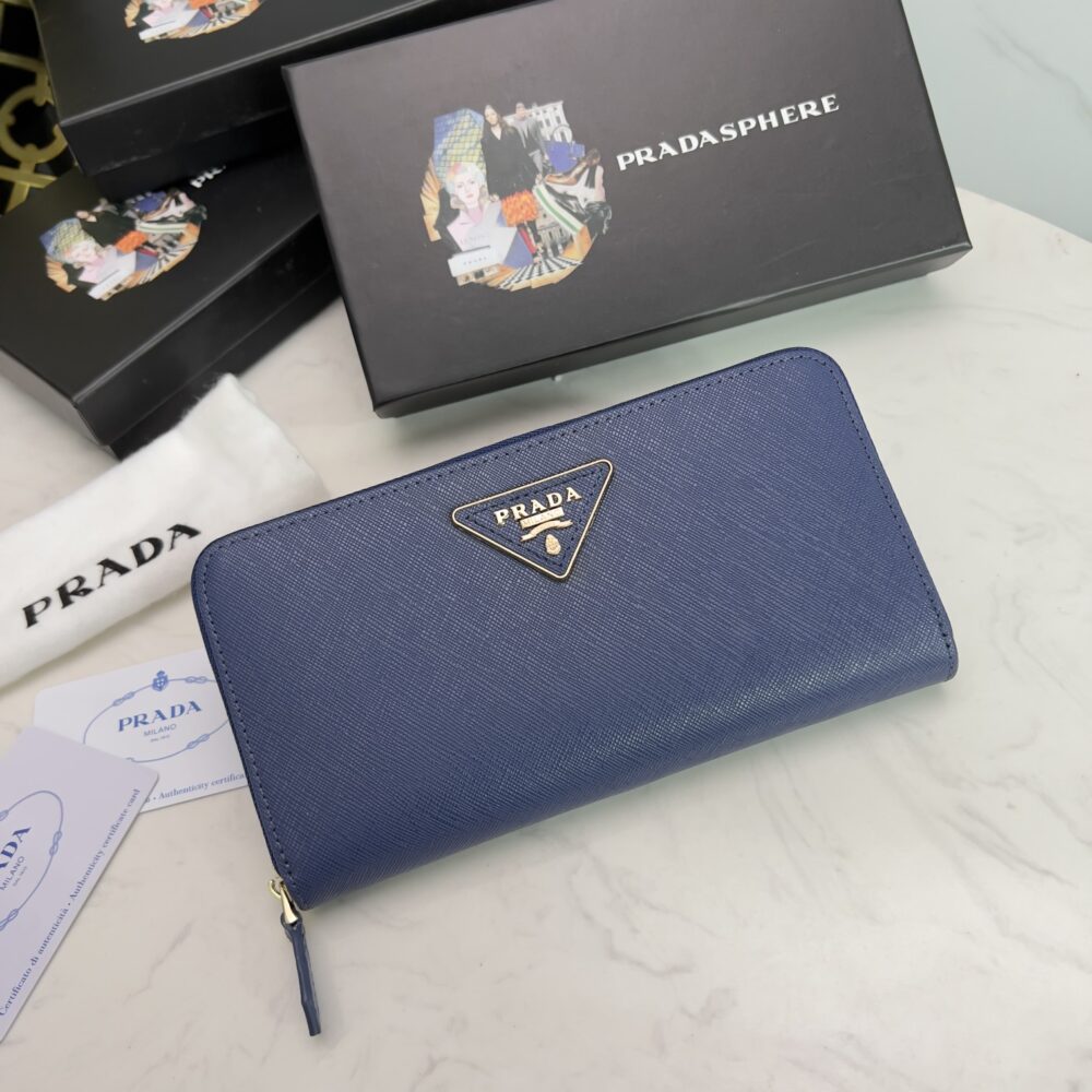 PRADA LARGE  SAFFIANO TRIANGLE ZIP AROUND LONG WALLET DARK BLUE 19CM 1ML506 QHH F068Z - Image 10