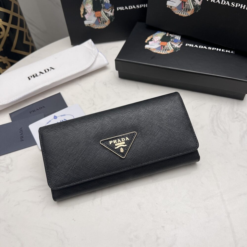 PRADA SAFFIANO LUX LEATHER FLAP CONTINENTAL BLACK WALLET 19CM - Image 10
