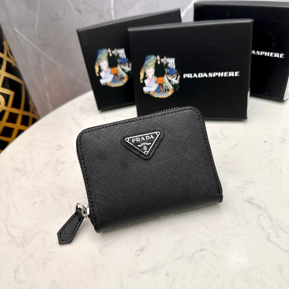 PRADA SMALL SAFFIANO LEATHER WALLET BLACK AND SILVER 10CM 1ML036 QHH F0002 - Image 10