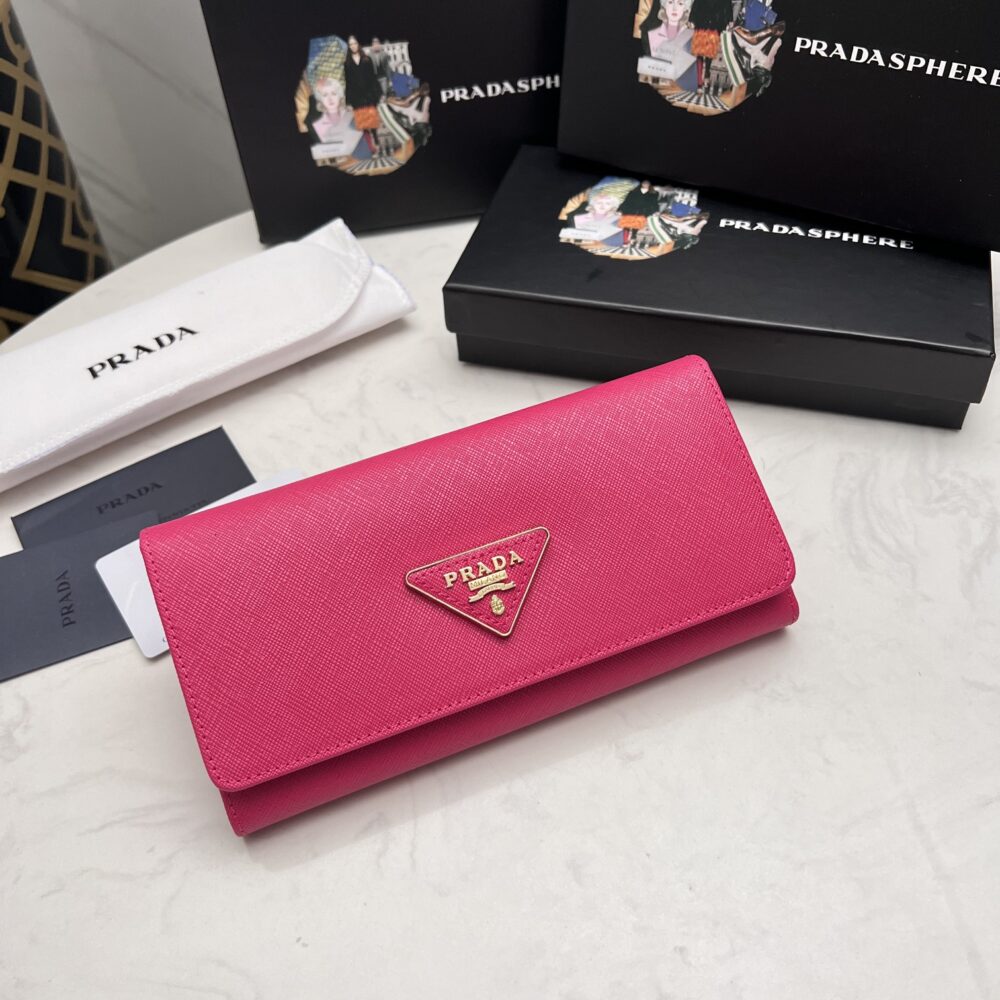 PRADA SAFFIANO LUX LEATHER FLAP CONTINENTAL DARK PINK WALLET 19CM - Image 9