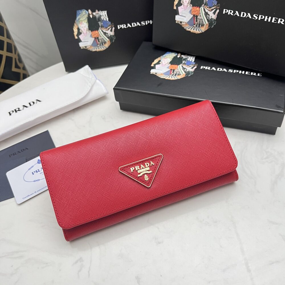 PRADA SAFFIANO LUX LEATHER FLAP CONTINENTAL RED WALLET 19CM - Image 10