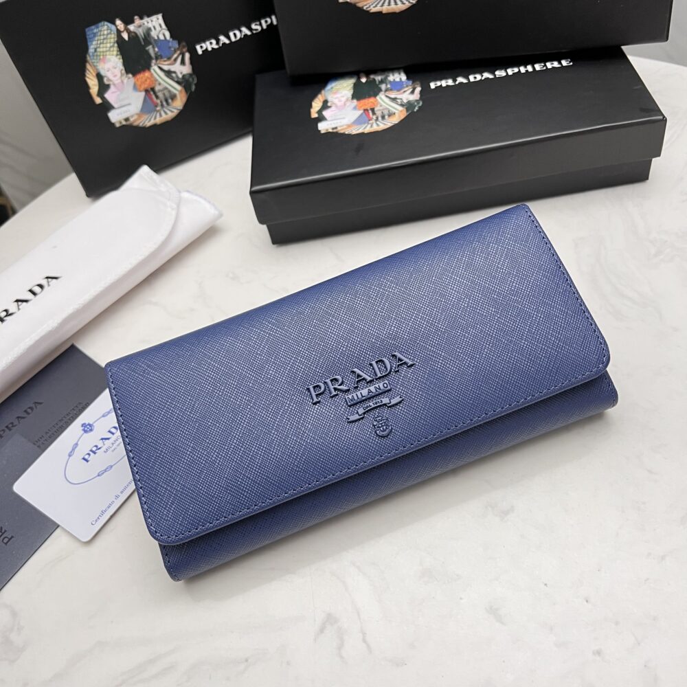 PRADA SAFFIANO MONOCHROME FLAP LONG WALLET FULL NAVY BLUE 19CM 1MH132 ZLP F061H - Image 10