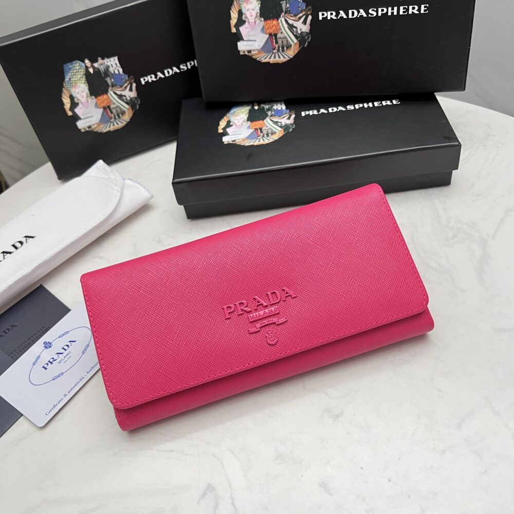 PRADA SAFFIANO MONOCHROME FLAP LONG WALLET FULL DARK PINK 19CM 1MH132 ZLP F061H - Image 10