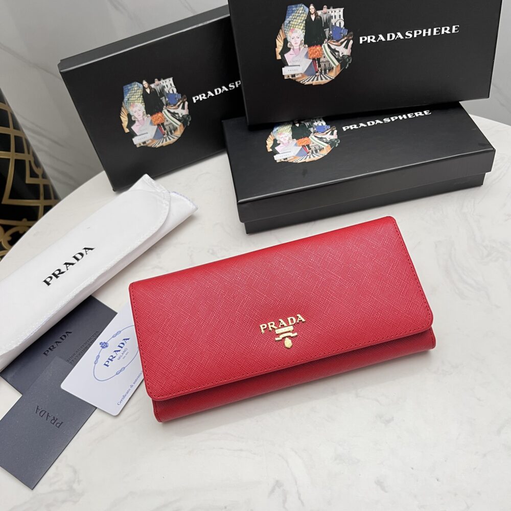 PRADA SAFFIANO LEATHER FLAP LONG WALLET RED AND GOLD 19CM 1MH132 ZLP F0RAU - Image 10