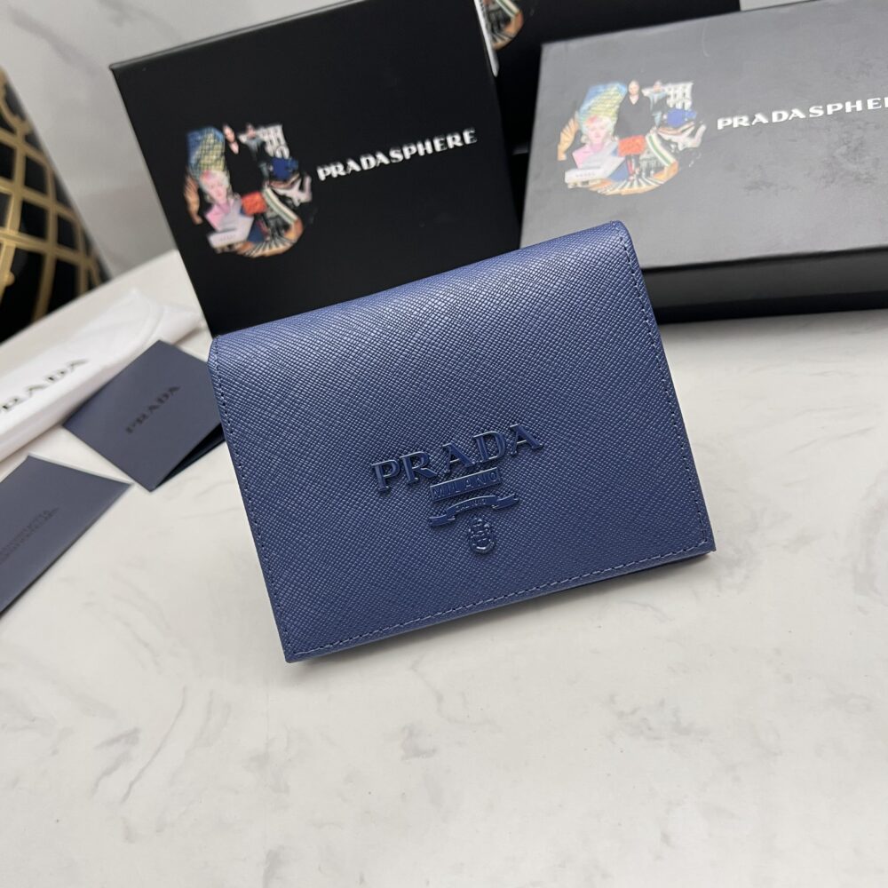 PRADA SAFFIANO MONOCHROME FLAP SMALL WALLET FULL NAVY BLUE 10CM 1MV204 QWA F0002 - Image 10
