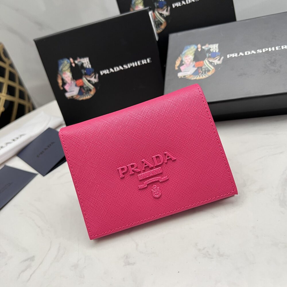 PRADA SAFFIANO MONOCHROME FLAP SMALL WALLET FULL DARK PINK 10CM 1MV204 QWA F0002 - Image 10